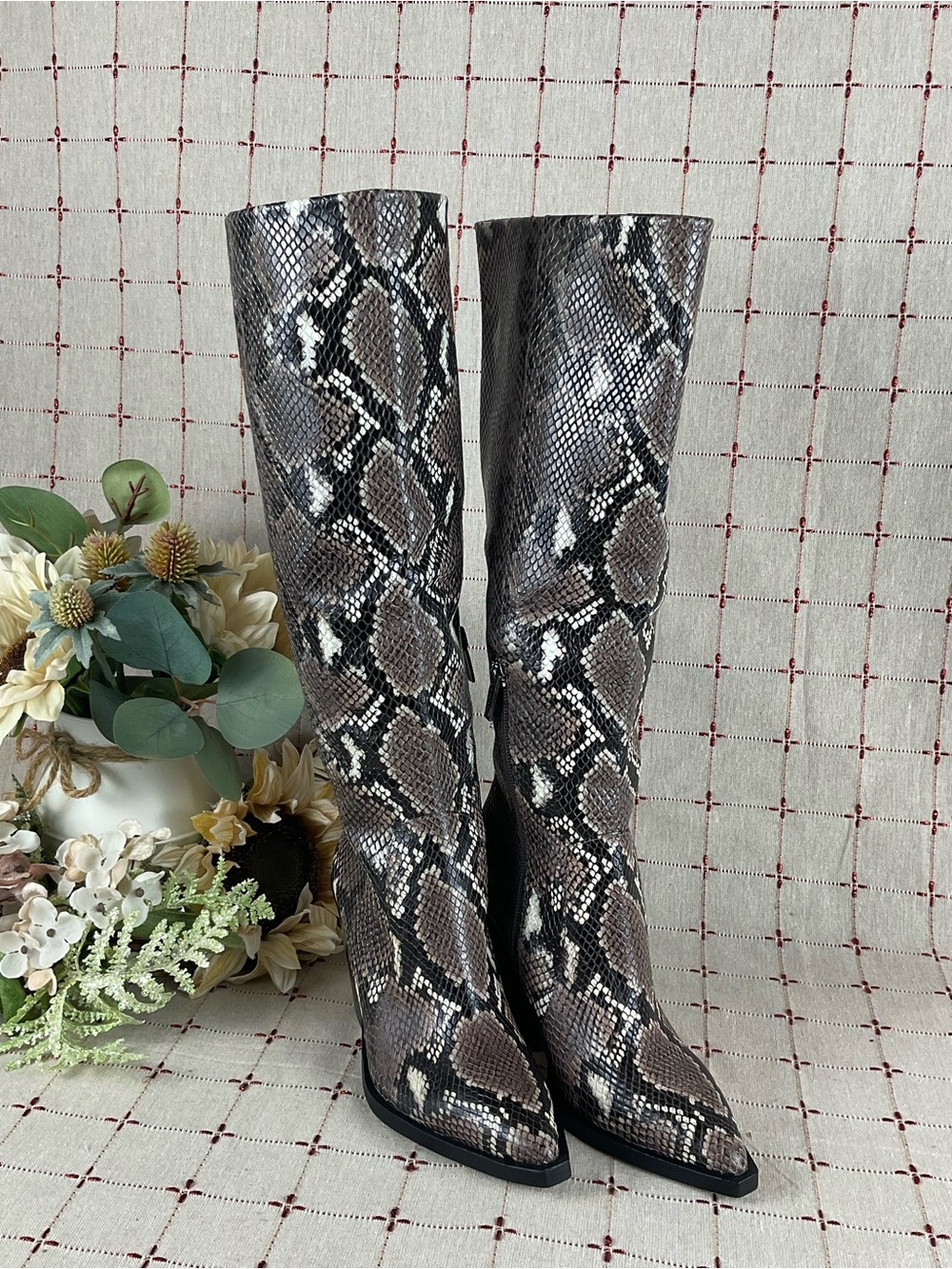 Vince Camuto Gravana Snakeskin Embossed Leather Knee High Heeled Boots 5